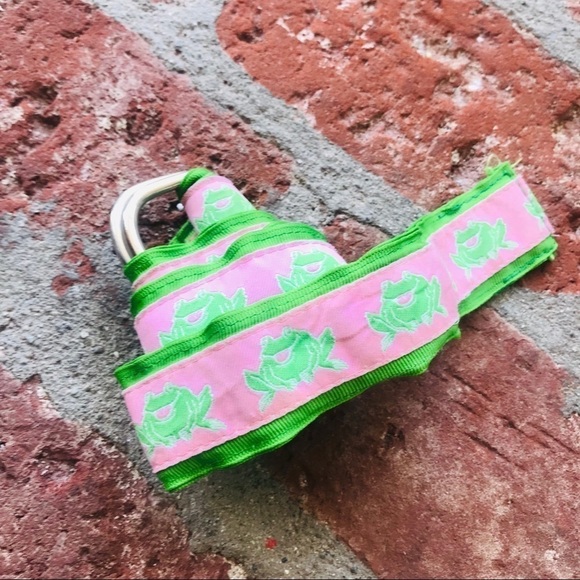 Pink & green preppy ribbon 80's frog belt - Picture 1 of 8